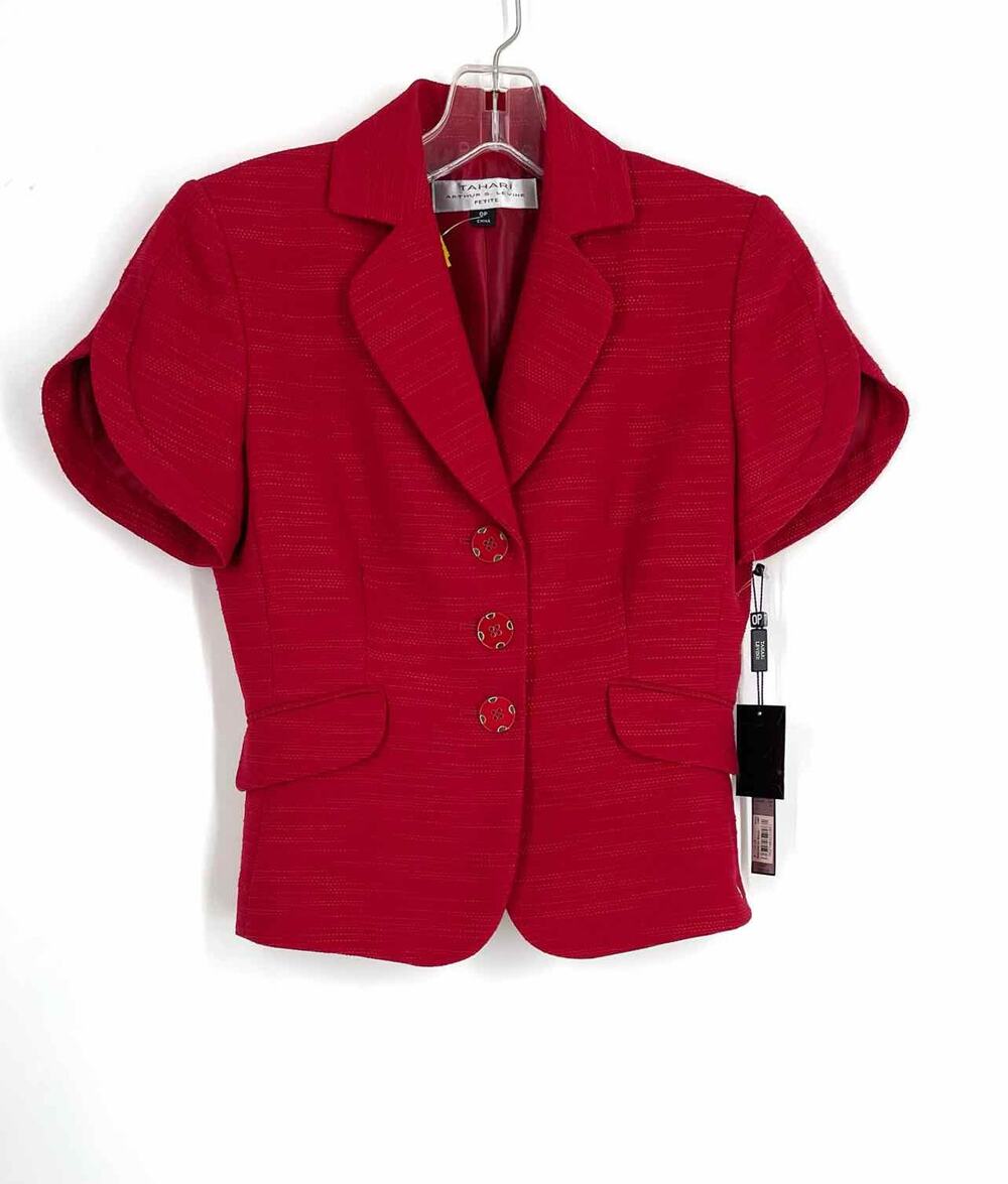 Tahari ASL Size 0P Red/Gold Button(s) NEW Designer Blazer